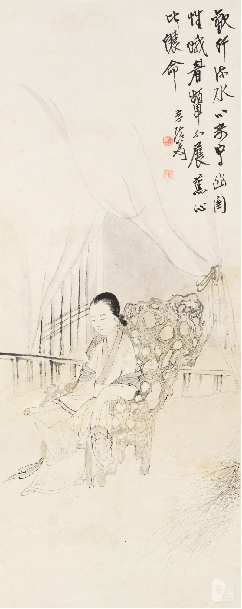 张大千（1899～1983）幽闺图 - 图1